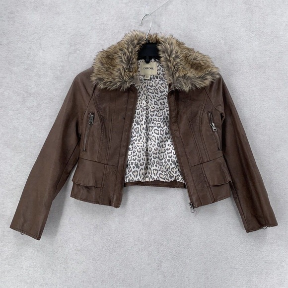 Girls Brown Cherokee Faux Leather Jacket With Faux Fur Trim Kids‎ Small - Picture 3 of 9